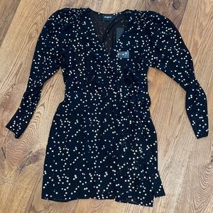 NWT The Kooples black wrap dress with shimmery silver stars